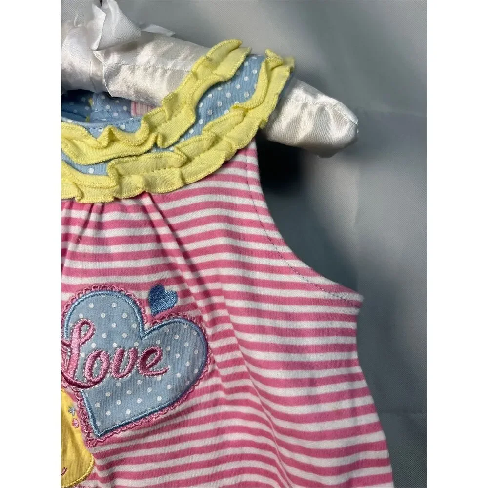 Duck Duck Goose dress with attached bodysuit pink and white with appliqué NWT
